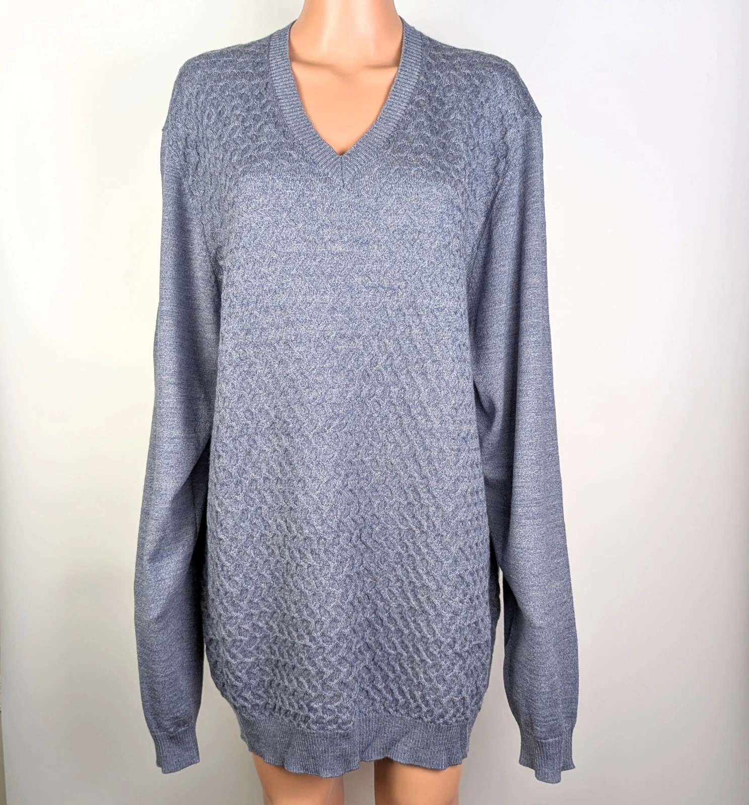 NWT Joseph Abboud Men's Wool Blend Blue/Gray V-Neck Sweater/Pullover size 2XLT