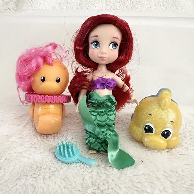 Disney Animator 5  Doll Little Mermaid Ariel Flounder Mini Lot Set Toy Accessory