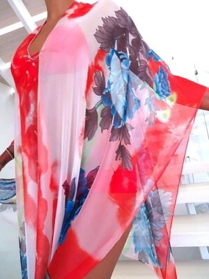 Diseñador de moda brillante y suave seda poncho vestido túnica top talla única - Imagen 1 de 4