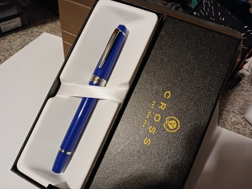 CROSS CLASSIC BRIGHT BLUE AND CHROME FOUNTAIN PEN MENS LADIES MOM OR DAD GIFT - Picture 5 of 5