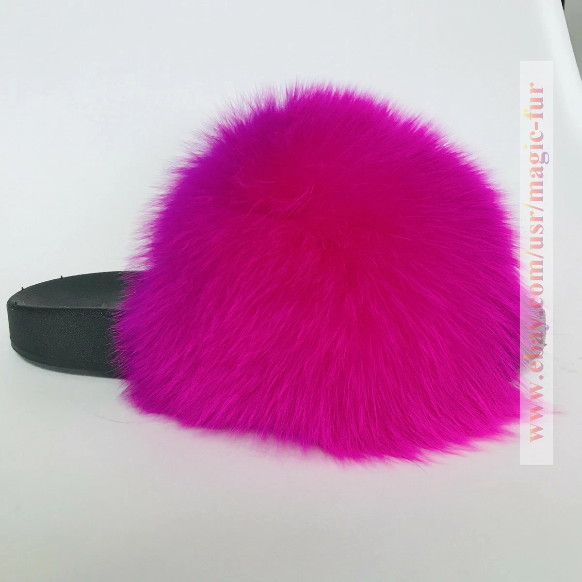 Pink Fox Fur Slides