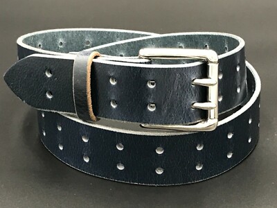 leather dress gun belts Blue Double Hole Genuine Holster Belt Womens Mens Amish Made Shop By Need/Elderly Clothing