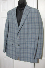 VTG 70s John Weitz Roos Atkins Sports Coat Funky Blazer jacket Blue plaid Men 42