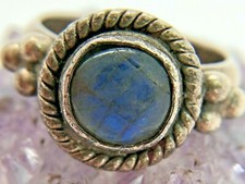 Vintage Sterling Silver 8mm Dark Blue Labradorite Ring Size 7