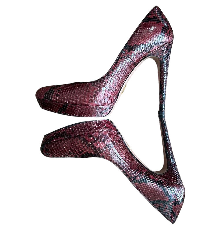 PRADA Burgundy Platform Pumps Python Leather Almo… - image 12