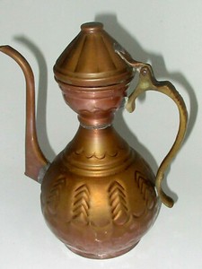 antike Kupfer Karaffe Mokka Mocca Kaffeekanne Tee Kanne Relief