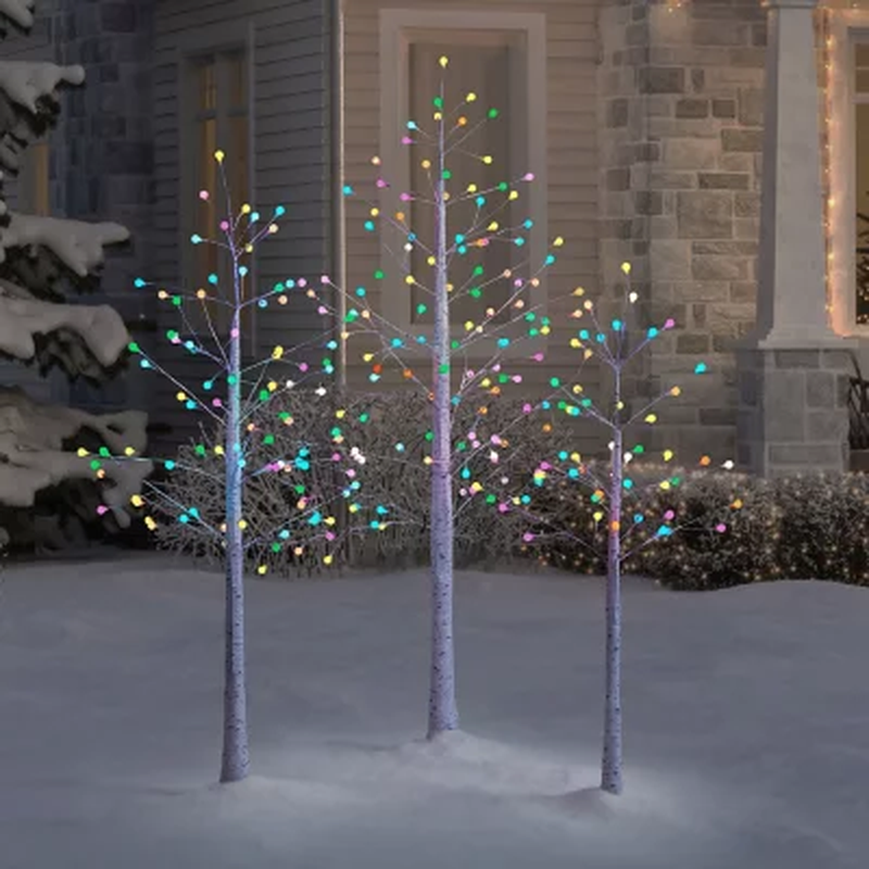 Holiday Outdoor Set of 3 LED PreLit Blossom Trees Christmas Decoration
