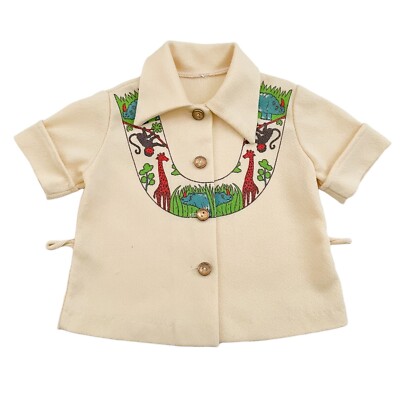 Vintage 60s 70s Toddler Button Up Shirt - Giraffe Monkey Rhino (12'' x 11.5'')