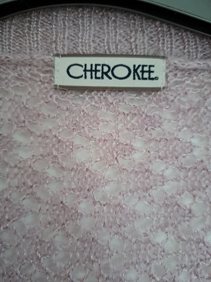 Mohair Blend Waterfall Cardigan Pink Blush Sparkle UK 20 Open Knit 3/4 Sleeve - Image 2 of 4