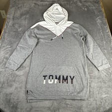 Tommy Hilfiger Sweatshirt Womens M Gray Oversized Logo Velour Lounge Hoodie