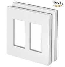 Screwless Wall plate 2-Gang Light Switch Outlet Face Cover White 2-Pack