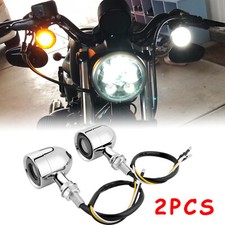 2PCS Chrome Motorcycle Bullet Retro Turn Signals For Suzuki Yamaha Honda Harley