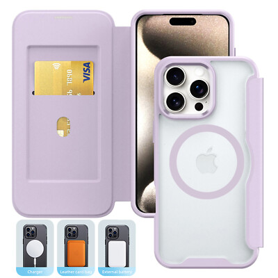 Magnetic Wireless Charging Clear Wallet Case For iPhone 16 Pro  Max/15/14/13/12