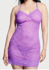 Victoria secret all over floral lace strappy bk slip new large purple