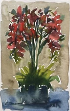 Enrique Zaldivar, Original Watercolor Painting, Flower Pot, Still Life