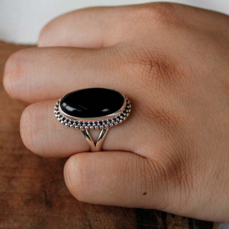 925 Sterling Silver Oval Shape Black Onyx Handmade Ring All Size KGJ-R-1021 925 Sterling Silver Oval Shape Black Onyx Handmade Ring All Size KGJ-R-1021