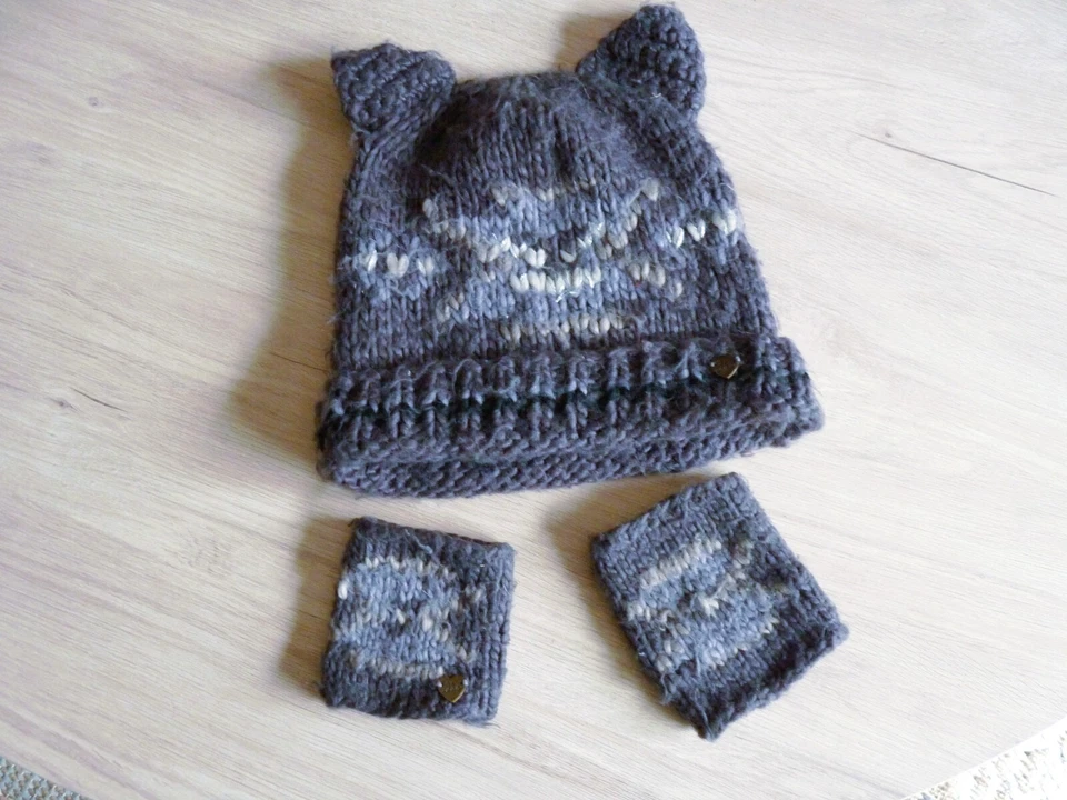 Bonnet + Mitaines Fille 4 ans IKKS chat Taille 52 accessoire hiver TBE - Photo 1/4