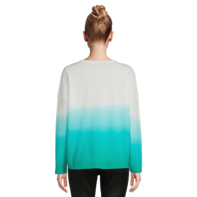 Time & Tru Women&rsquo;s Oversized Long Sleeve T-Shirt Emerald Bliss Dip Dye, 2XL (20)