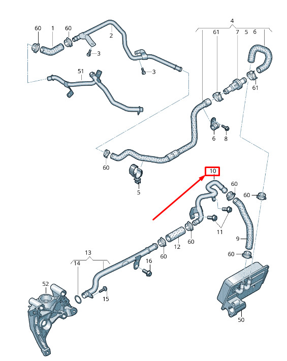 Tuyau de liquide de refroidissement arrière droit pour Audi TT FV 8W0121485C