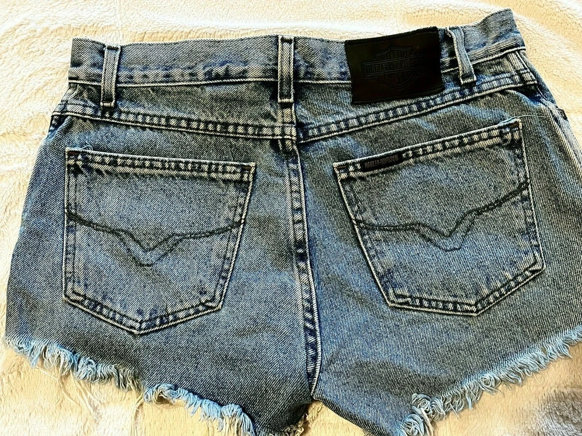Vintage Harley Davidson Classic Cutoff Distressed Blue Wash Jeans Shorts