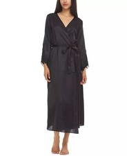Flora by Flora Nikrooz Stella Satin Venise Trim Robe - Black Small/Medium