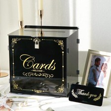 Acrylic Wedding Card Box with Lock Black Gift Card Box for Wedding Reception ...