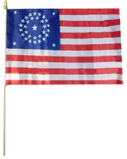 34 Star USA Circular 12"x18" 68D Rough Tex Nylon Wood Stick Flag 24" Staff