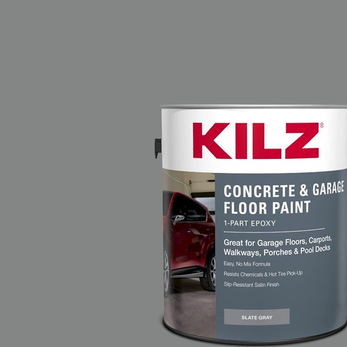 Epoxy Acrylic Concrete and Garage Floor Paint Interior/Exterior Satin Slate Gray
