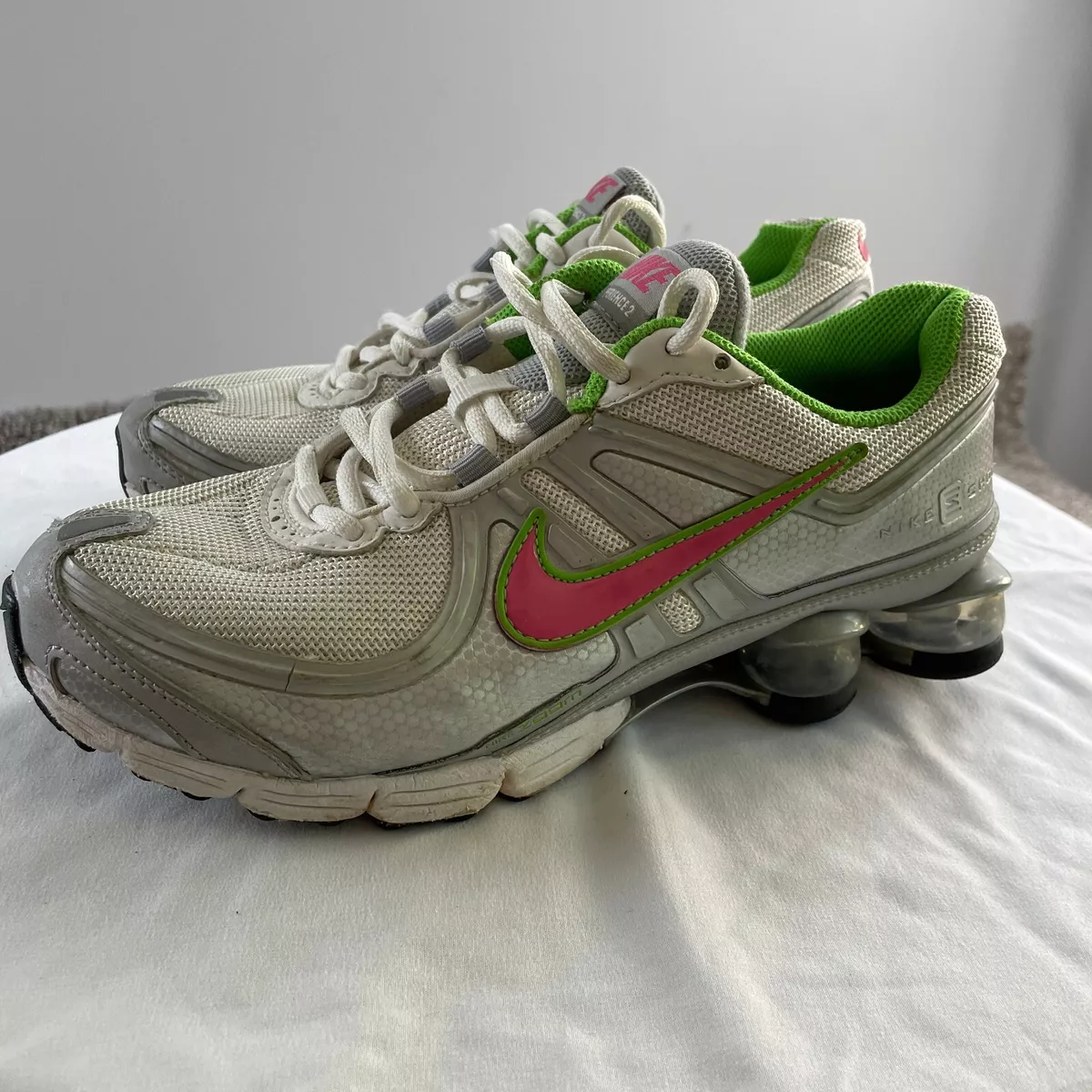 Nike Shox Shoes Womens 7 White Pink Green Lace Athletic Sneakers 343595 161