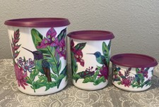 Brand New Tupperware Hummingbird One Touch Canister 2/5/12 cup Purple Seal Set