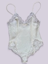 Vintage Christian Dior Teddy Petite Ivory Floral Jacquard Lace Bodysuit USA S 36