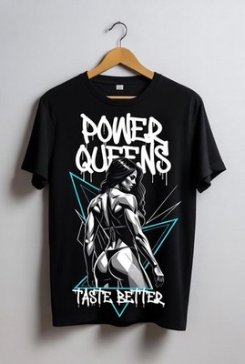 Power Queens Fitness Graphic T-Shirt Funny Gym Black Unisex Tee