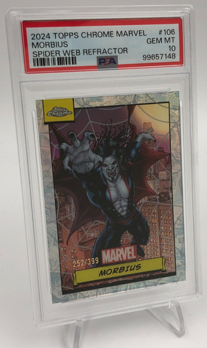 2025 TOPPS CHROME MARVEL Card MORBIUS #106 SPIDERWEB REFRACTOR/399 PSA GEM MT 10