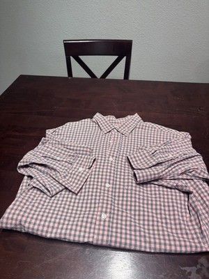 J.CREW Men's L Pink/Blue/White Check Long Sleeve Point Collar Button-Up Shirt