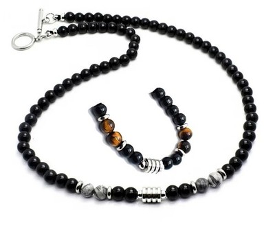 Edelstein + Edelstahl *** Kette Halskette Kugelkette 45 cm
