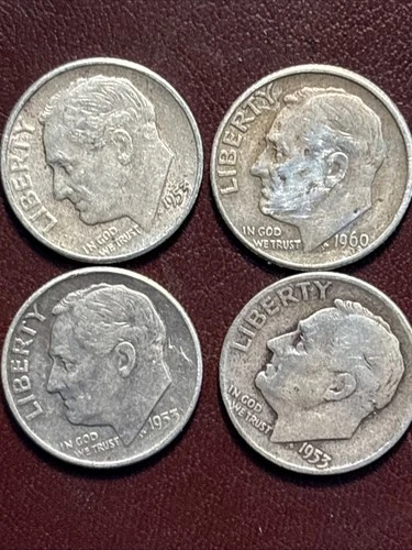 1953 1953d silver roosevelt Dimes Lot Of 4 Coins