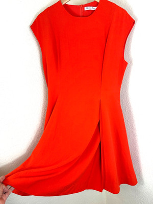 Vintage Christian Dior Red Cotton Cap Sleeve Pleated A-Line Midi Dress M 8 9 10