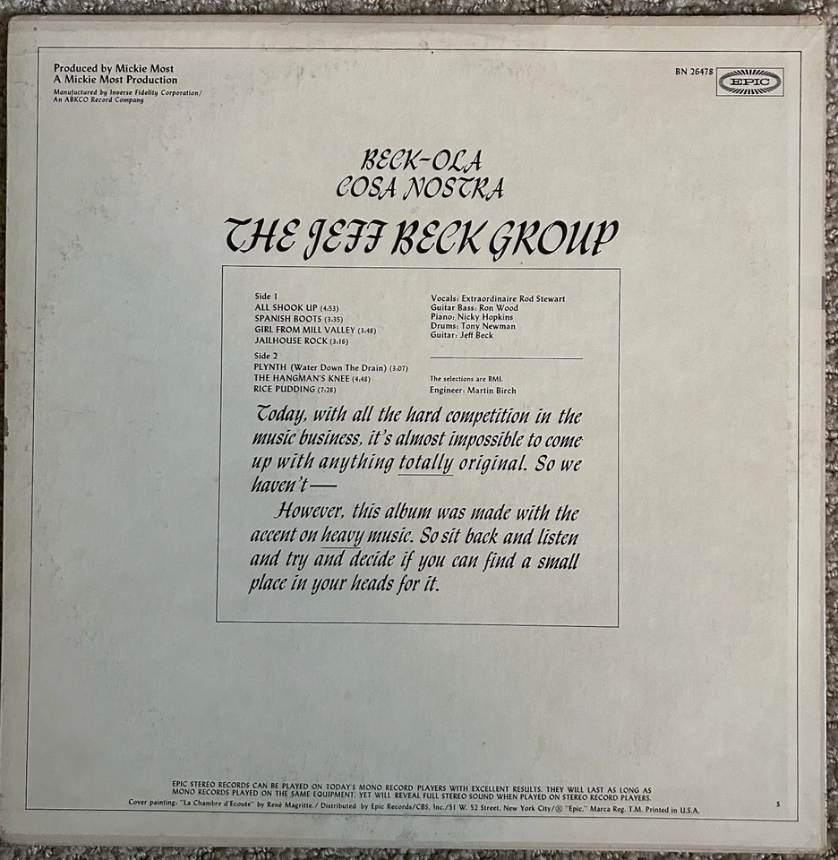 Jeff Beck Beck-ola / Vinyl LP - Image 2 of 4