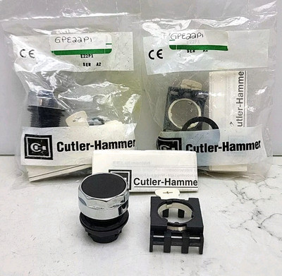 3 Pack Cutler Hammer E22P1 Flush Pushbutton Heavy Duty Black 22.5mm