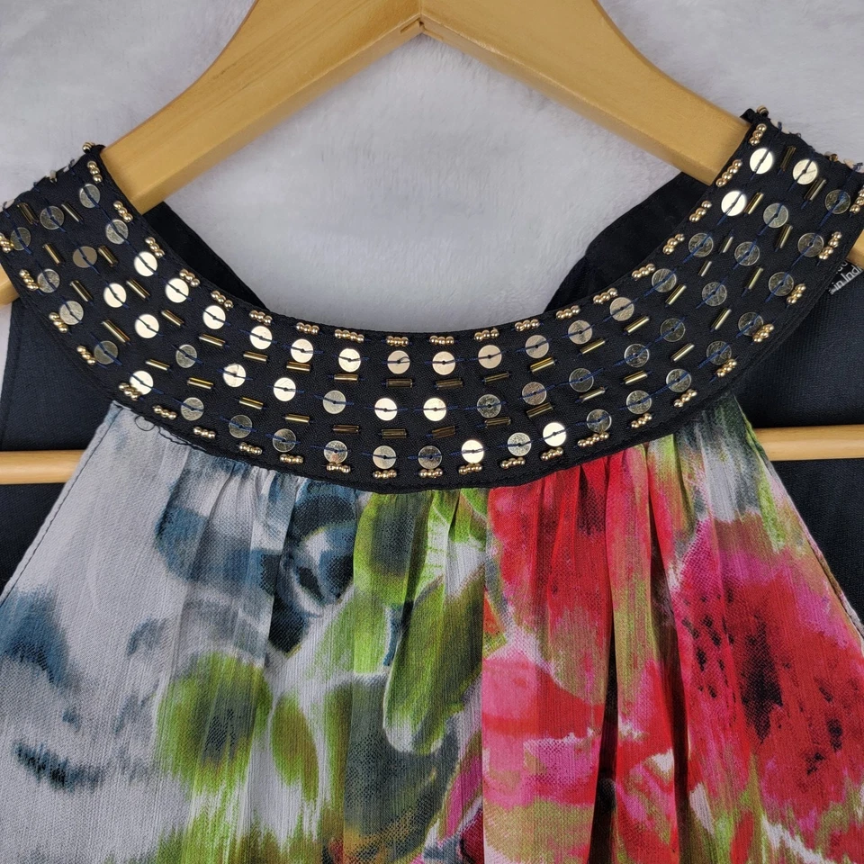 Vestido midi halter Fairy Whimsigoth XL adornado línea sin mangas colorido floral Foto 2 de 4