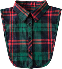 Womens Classic Plaid Fake Collar Detachable Dickey Collar Half Shirts Blouse Fal