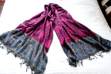 Beautiful stole wrap shawl 100% Cashmere pink multi paisley fringe 28 x 68" NWOT
