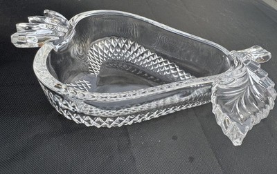Poltar Crystal Pear Dish   Pressed Crystal Slovakia 7.25  Vintage Trinket Bowl