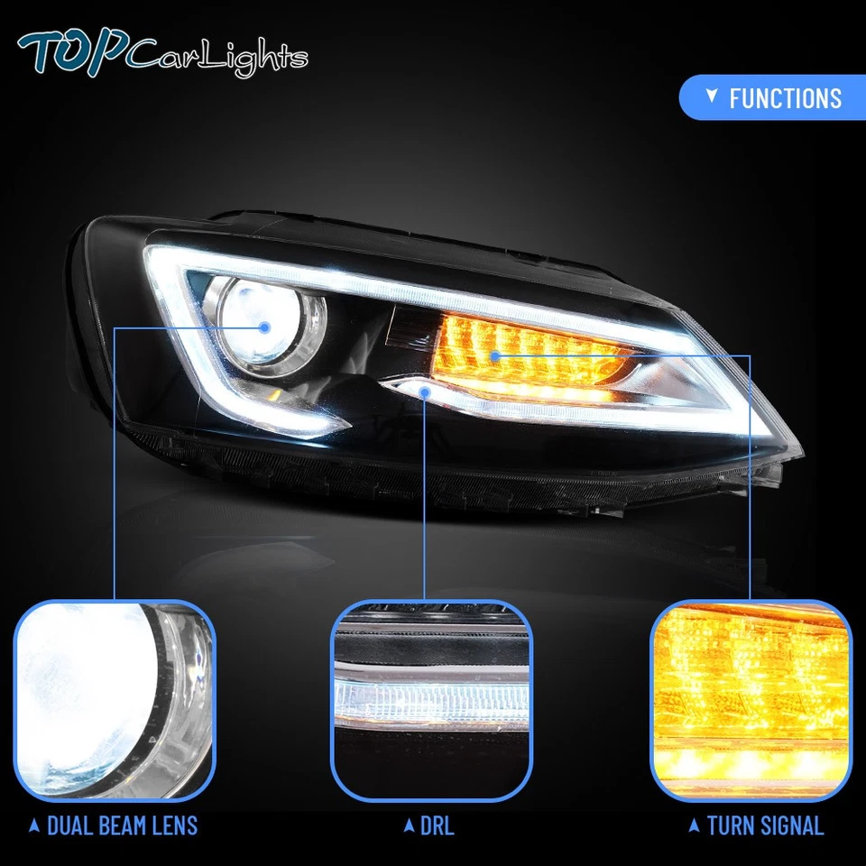 VLAND LED Headlights For 2011-2014 Volkswagen VW Jetta MK6 W/Sequential Turn - image 3 of 4