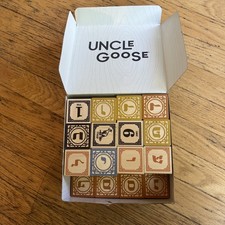 Uncle Goose Hebrew Blocks 28 Alphabet, Numbers, Animals Wood Handmade USA NEW