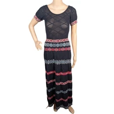 Doce De Coco Black Crochet Fair Isle Cottagecore Folk Art Maxi Sweater Dress S