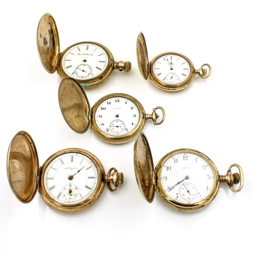 Antique Elgin 7-15j 6-16s Double Hunter 42-52mm Pocket Watch Lot of 5 #WB4297-1