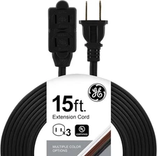 15FT Black Thin Extension Cord 2 Prong Extension Cord for Indoor Use