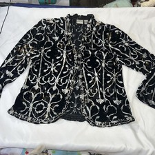 CHICO'S Ruffle Open Front Cardigan Jacket 2 Silk Blend Beautiful Holiday 289