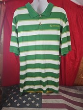John Deere Short Sleeve Men Large Stripe Polo Shirt Embroidered Logo 100 Cotton